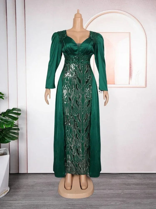 African Evening Dresses for Women Luxury Sequin Christmas Gown Elegant Turkey Wedding Party Long Dress Ankara Ladies Clothing - SHOWLU FASHION STORE