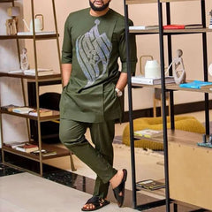 African Men Traditional Costume Dashiki Formal Outfit Elegant Wedding Suit For Male 2Pc Luxury Brand Clothing Men Abaya Pant Set - SHOWLU FASHION STORE