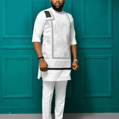 African Men Traditional Costume Dashiki Formal Outfit Elegant Wedding Suit For Male 2Pc Luxury Brand Clothing Men Abaya Pant Set - SHOWLU FASHION STORE