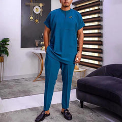 African Men Traditional Costume Dashiki Formal Outfit Elegant Wedding Suit For Male 2Pc Luxury Brand Clothing Men Abaya Pant Set - SHOWLU FASHION STORE