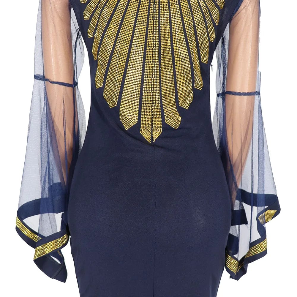 African mom dress fashion gauze horn sleeve hot diamond hip - covered fish tail large size stretch dress - SHOWLU FASHION STORE