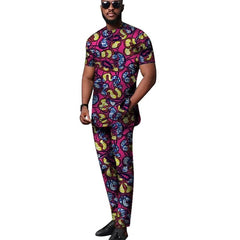 African Tops+Elastic Waist Trousers Male Groom Suit Nigerian Fashion Short Sleeves Men's Sets Party Wear - SHOWLU FASHION STORE