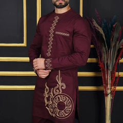 African Traditional Men Suit Printed Shirt Top Elastic Waist Pants White Wedding 2 Piece Set Outfits Ethnic Style Costumes - SHOWLU FASHION STORE