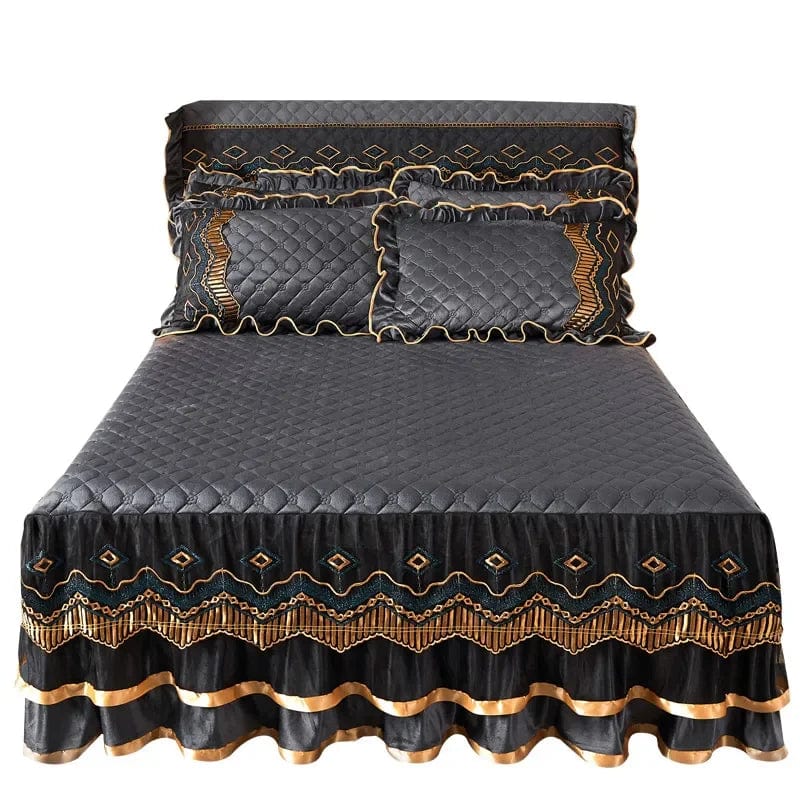 AI WINSURE - European Lace Velvet Bedspreads Quilted, King Size, Luxury, Retro Soft Bedskirt Set, with 2 Pillow Shams, Queen - SHOWLU FASHION STORE