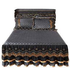AI WINSURE - European Lace Velvet Bedspreads Quilted, King Size, Luxury, Retro Soft Bedskirt Set, with 2 Pillow Shams, Queen - SHOWLU FASHION STORE