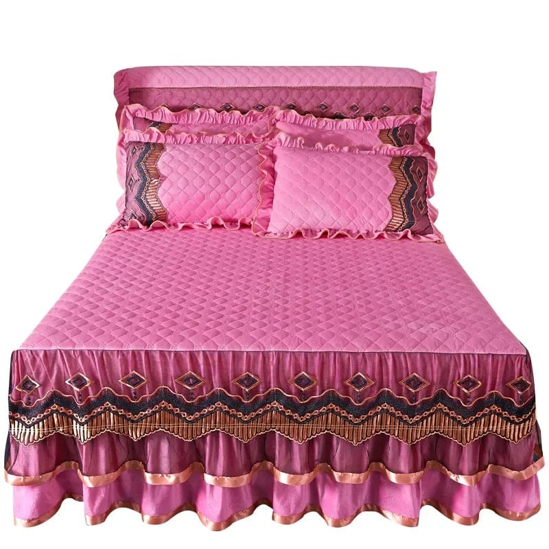 AI WINSURE - European Lace Velvet Bedspreads Quilted, King Size, Luxury, Retro Soft Bedskirt Set, with 2 Pillow Shams, Queen - SHOWLU FASHION STORE