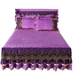 AI WINSURE - European Lace Velvet Bedspreads Quilted, King Size, Luxury, Retro Soft Bedskirt Set, with 2 Pillow Shams, Queen - SHOWLU FASHION STORE