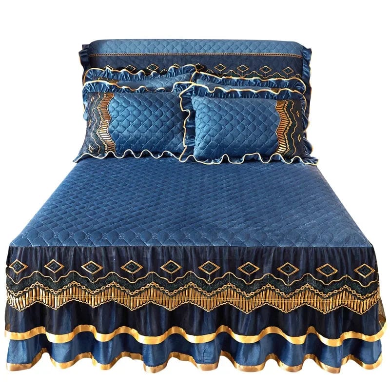 AI WINSURE - European Lace Velvet Bedspreads Quilted, King Size, Luxury, Retro Soft Bedskirt Set, with 2 Pillow Shams, Queen - SHOWLU FASHION STORE