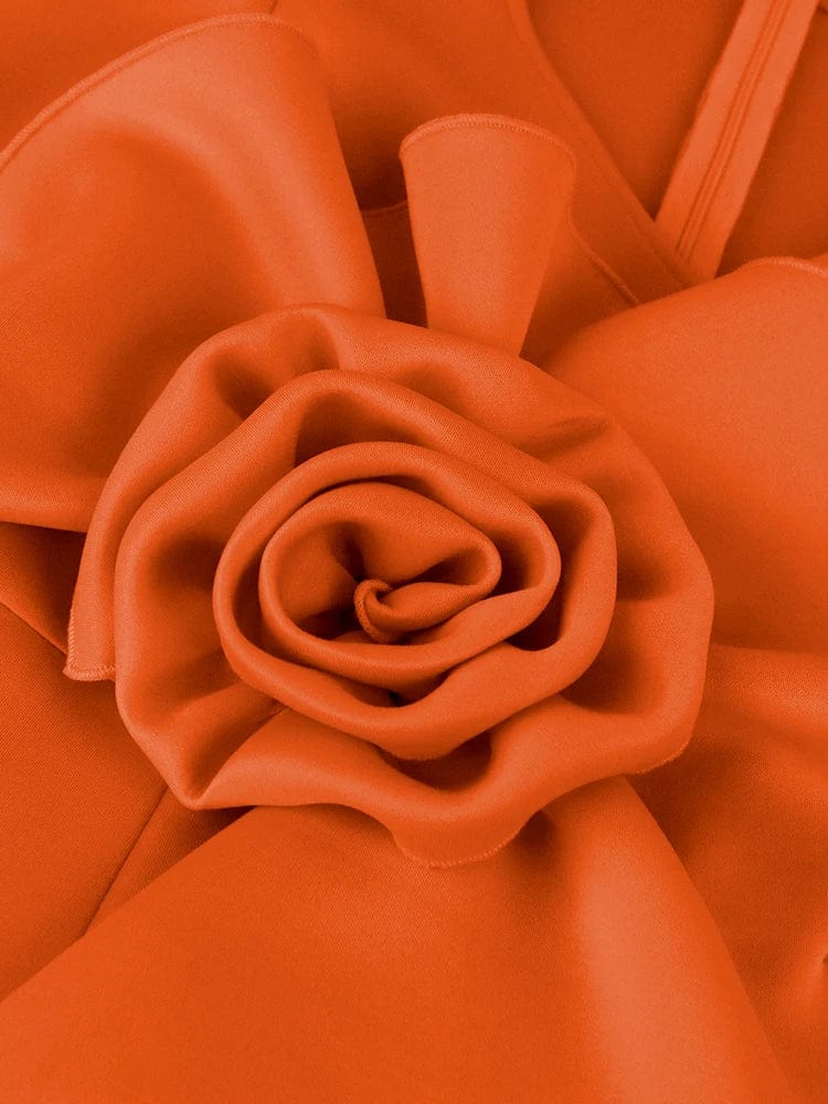 AOMEI Women Party Dress Christmas Stylish Sheath Bodycon Orange Short Sleeve Big Flower Ruffles Package Hip Event Prom Large 4XL - SHOWLU FASHION STORE