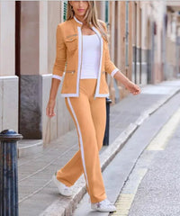 Autumn New Fashion Two Pice Set Color Blocking Zipper Elegant Office Pencil Suits Women Casual Bodycon Pants Set Vestido - SHOWLU FASHION STORE