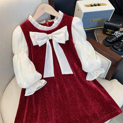 Autumn Spring Kids Velet Dresses for Girls Clothes Teenagers Children School Preppy Costumes Baby Cotton Vestidos 8 10 12 Years - SHOWLU FASHION STORE