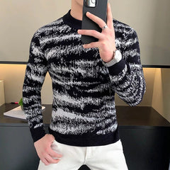 Autumn Winter Velvet Knitted Sweater Men Long Sleeve Casual Business Sweaters Comfortable Warm Versatile Social Pullover Tops - SHOWLU FASHION STORE