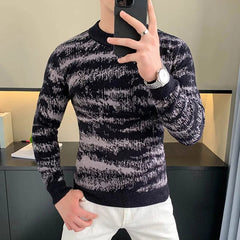 Autumn Winter Velvet Knitted Sweater Men Long Sleeve Casual Business Sweaters Comfortable Warm Versatile Social Pullover Tops - SHOWLU FASHION STORE