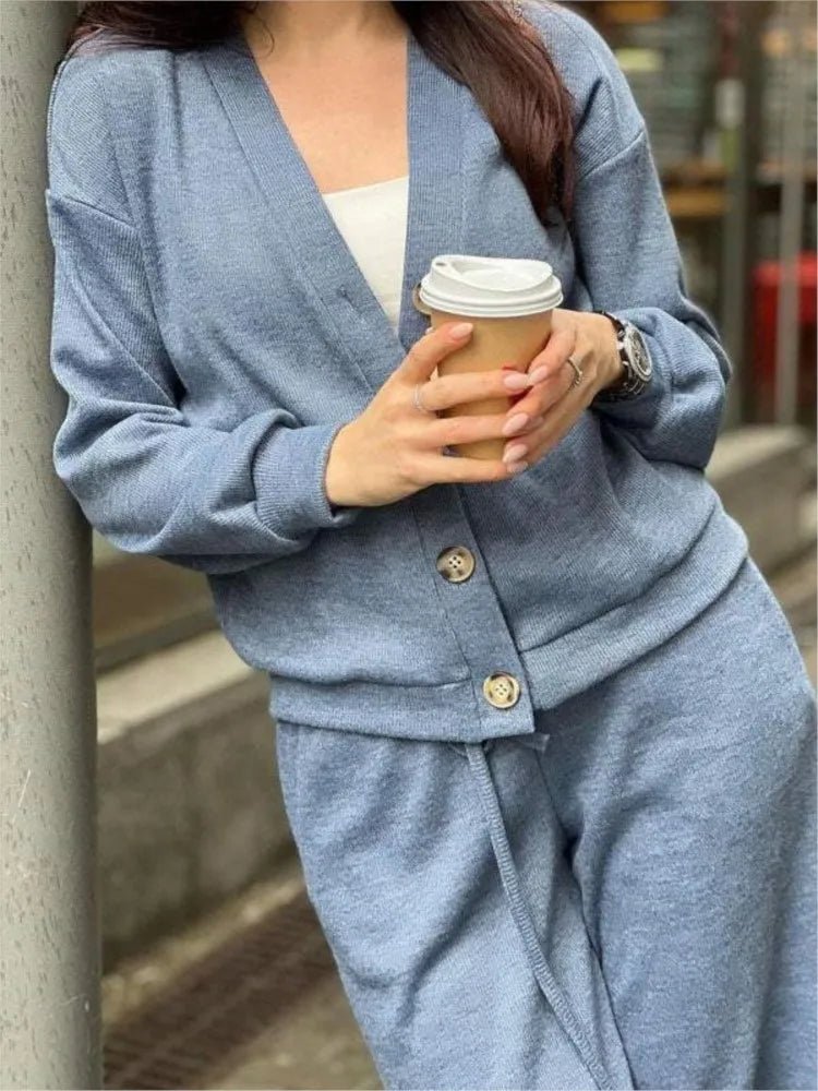 Autumn Winter Women's Clothing Fashion Single Breasted Casual Sports Suit Cardigan Top Lace Up Pants Two - piece Set Women - SHOWLU FASHION STORE