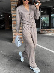 Autumn Winter Women's Clothing Fashion Single Breasted Casual Sports Suit Cardigan Top Lace Up Pants Two - piece Set Women - SHOWLU FASHION STORE