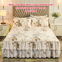 2/3pcs (Two/Three Piece Set) New Style Printed Ruffled Soft And Comfortable Breathable Bed Skirt (Includes One Bed Skirt And One/Two Pillowcases, Pillow Core Not Included) Bed Skirt, Bed Cover, Bed Set, Mattress Protector, Ma SHOWLU FASHION STORE