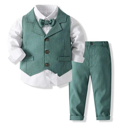 Baby Boy Formal Suit Gentleman Clothes Sets Autumn Children Birthday Wedding Party Dress Suit Sets Bowtie Shirt+Vest+Trouser Set - SHOWLU FASHION STORE