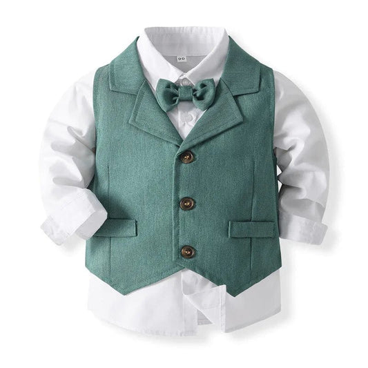 Baby Boy Formal Suit Gentleman Clothes Sets Autumn Children Birthday Wedding Party Dress Suit Sets Bowtie Shirt+Vest+Trouser Set - SHOWLU FASHION STORE