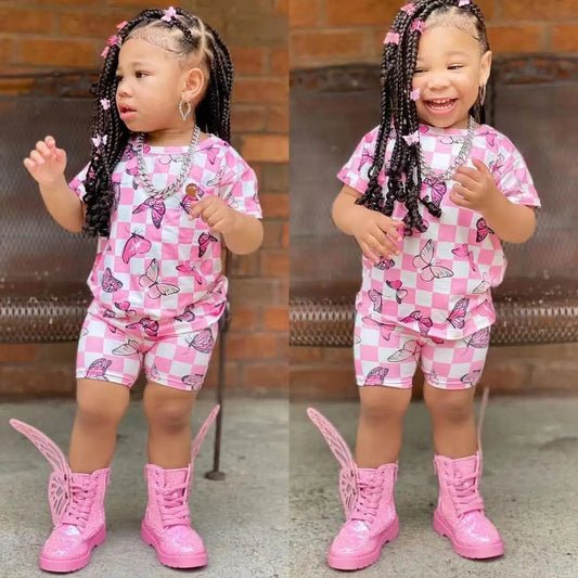 Baby Girl Summer Clothing Sets Short Sleeve Tops+Rainbow Color Shorts Kids Casual Clothes Children's Girls 2pcs Outfits 8Y - SHOWLU FASHION STORE