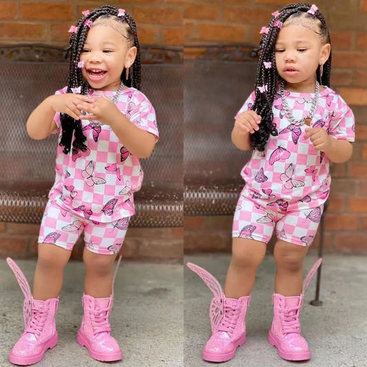 Baby Girl Summer Clothing Sets Short Sleeve Tops+Rainbow Color Shorts Kids Casual Clothes Children's Girls 2pcs Outfits 8Y - SHOWLU FASHION STORE