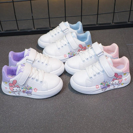 Baby Girls White Shoes Kids Casual Sneakers Cartoon Soft Breathable Fashion Children White PU Leather Shoes Size 26 - 37 - SHOWLU FASHION STORE