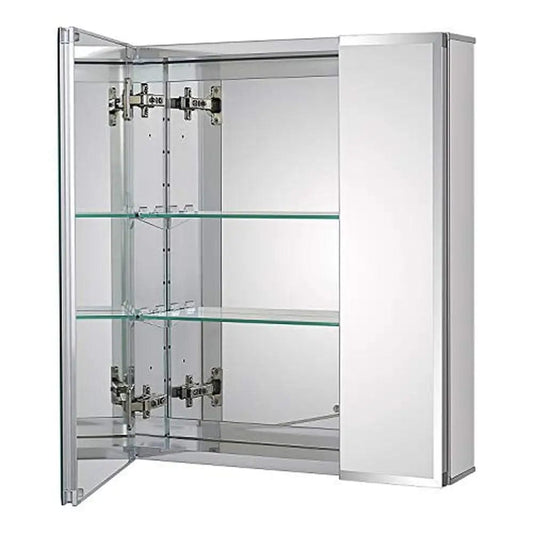 Bathroom Wall Mount Cabinet 20x24 Inch with Glass Shelves Frameless Mirror Door Rust - Resistant Adjustable Modern Design Ideal - SHOWLU FASHION STORE