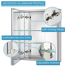 Bathroom Wall Mount Cabinet 20x24 Inch with Glass Shelves Frameless Mirror Door Rust - Resistant Adjustable Modern Design Ideal - SHOWLU FASHION STORE