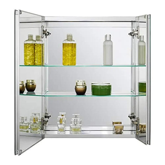 Bathroom Wall Mount Cabinet 20x24 Inch with Glass Shelves Frameless Mirror Door Rust - Resistant Adjustable Modern Design Ideal - SHOWLU FASHION STORE