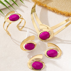 1 Set Elegant Vacation Style Women'S Jewelry Set - Asymmetric Gemstone Collar Necklace, Stud Earrings, Bracelet, and Ring - Plastic Inlay, Alloy Base, Perfect for Parties and Holidays, All-Season Wear SHOWLU FASHION STORE