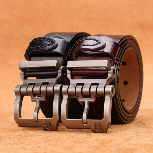 BISON DENIM Men Belt For Men Cowskin Genuine Leather Personality Men belt Buckle Quality Male Brown Strap Vintage Jeans N71223 - SHOWLU FASHION STORE
