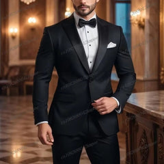 Black Lapel Green Formal Occasion Men Tuxedos Groom Groomsman Wedding Party Prom Business Male Suit 2 Piece Set Blazer Pants - SHOWLU FASHION STORE