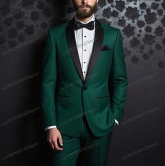 Black Lapel Green Formal Occasion Men Tuxedos Groom Groomsman Wedding Party Prom Business Male Suit 2 Piece Set Blazer Pants - SHOWLU FASHION STORE