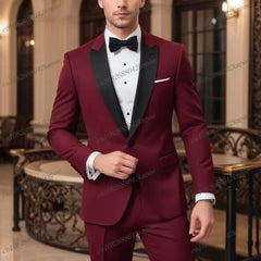 Black Lapel Green Formal Occasion Men Tuxedos Groom Groomsman Wedding Party Prom Business Male Suit 2 Piece Set Blazer Pants - SHOWLU FASHION STORE