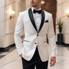Black Lapel Green Formal Occasion Men Tuxedos Groom Groomsman Wedding Party Prom Business Male Suit 2 Piece Set Blazer Pants - SHOWLU FASHION STORE