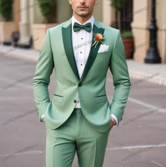 Black Lapel Green Formal Occasion Men Tuxedos Groom Groomsman Wedding Party Prom Business Male Suit 2 Piece Set Blazer Pants - SHOWLU FASHION STORE