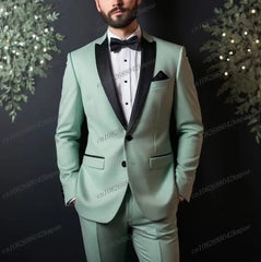 Black Lapel Green Formal Occasion Men Tuxedos Groom Groomsman Wedding Party Prom Business Male Suit 2 Piece Set Blazer Pants - SHOWLU FASHION STORE