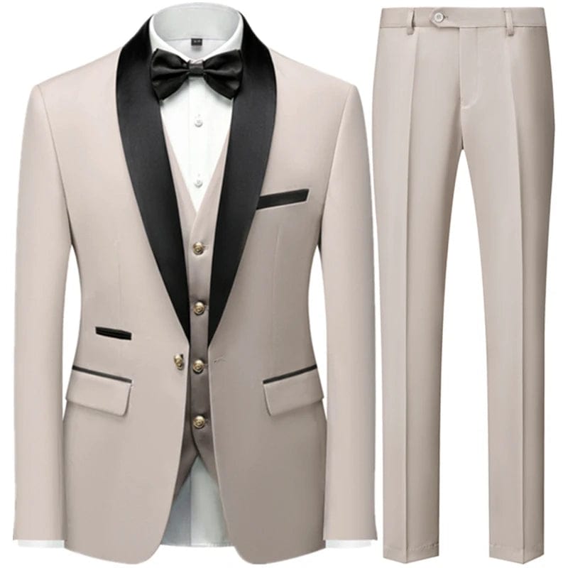 Black Men Autumn Wedding Party 3 Pcs Set Large Size 6XL Male Blazer Coat Pants and Vest Fashion Slim Fit Gold Button Dress Suit - SHOWLU FASHION STORE