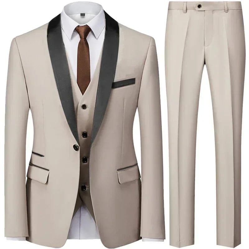 Black Men Autumn Wedding Party 3 Pcs Set Large Size 6XL Male Blazer Coat Pants and Vest Fashion Slim Fit Gold Button Dress Suit - SHOWLU FASHION STORE