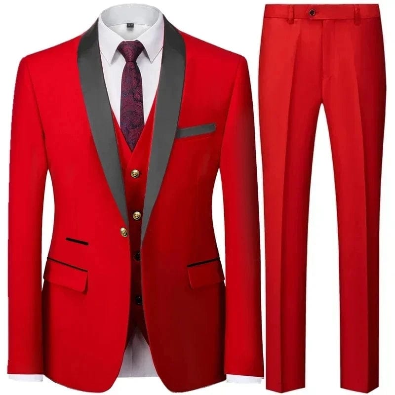 Black Men Autumn Wedding Party 3 Pcs Set Large Size 6XL Male Blazer Coat Pants and Vest Fashion Slim Fit Gold Button Dress Suit - SHOWLU FASHION STORE