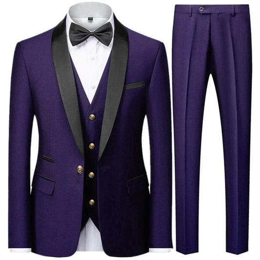 Black Men Autumn Wedding Party 3 Pcs Set Large Size 6XL Male Blazer Coat Pants and Vest Fashion Slim Fit Gold Button Dress Suit - SHOWLU FASHION STORE