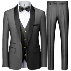 Black Men Autumn Wedding Party 3 Pcs Set Large Size 6XL Male Blazer Coat Pants and Vest Fashion Slim Fit Gold Button Dress Suit - SHOWLU FASHION STORE