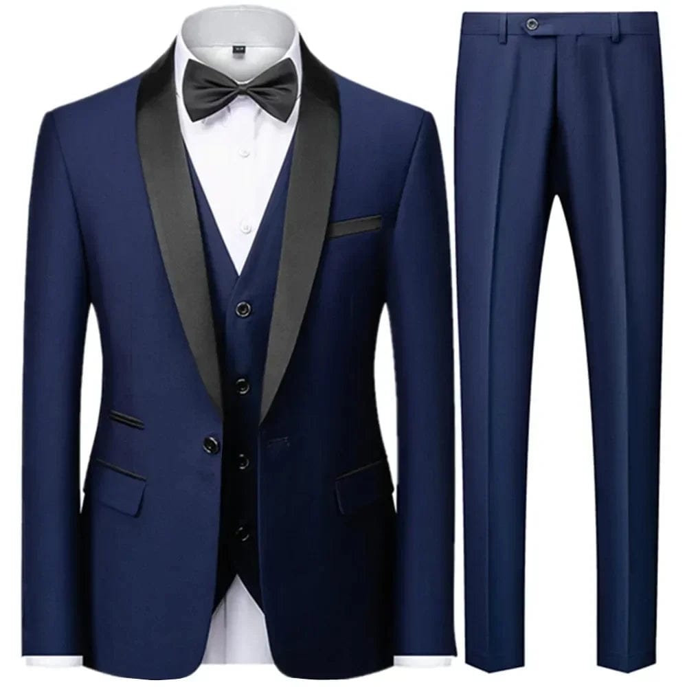 Black Men Autumn Wedding Party 3 Pcs Set Large Size 6XL Male Blazer Coat Pants and Vest Fashion Slim Fit Gold Button Dress Suit - SHOWLU FASHION STORE