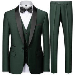 Black Men Autumn Wedding Party 3 Pcs Set Large Size 6XL Male Blazer Coat Pants and Vest Fashion Slim Fit Gold Button Dress Suit - SHOWLU FASHION STORE