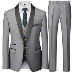 Black Men Autumn Wedding Party 3 Pcs Set Large Size 6XL Male Blazer Coat Pants and Vest Fashion Slim Fit Gold Button Dress Suit - SHOWLU FASHION STORE
