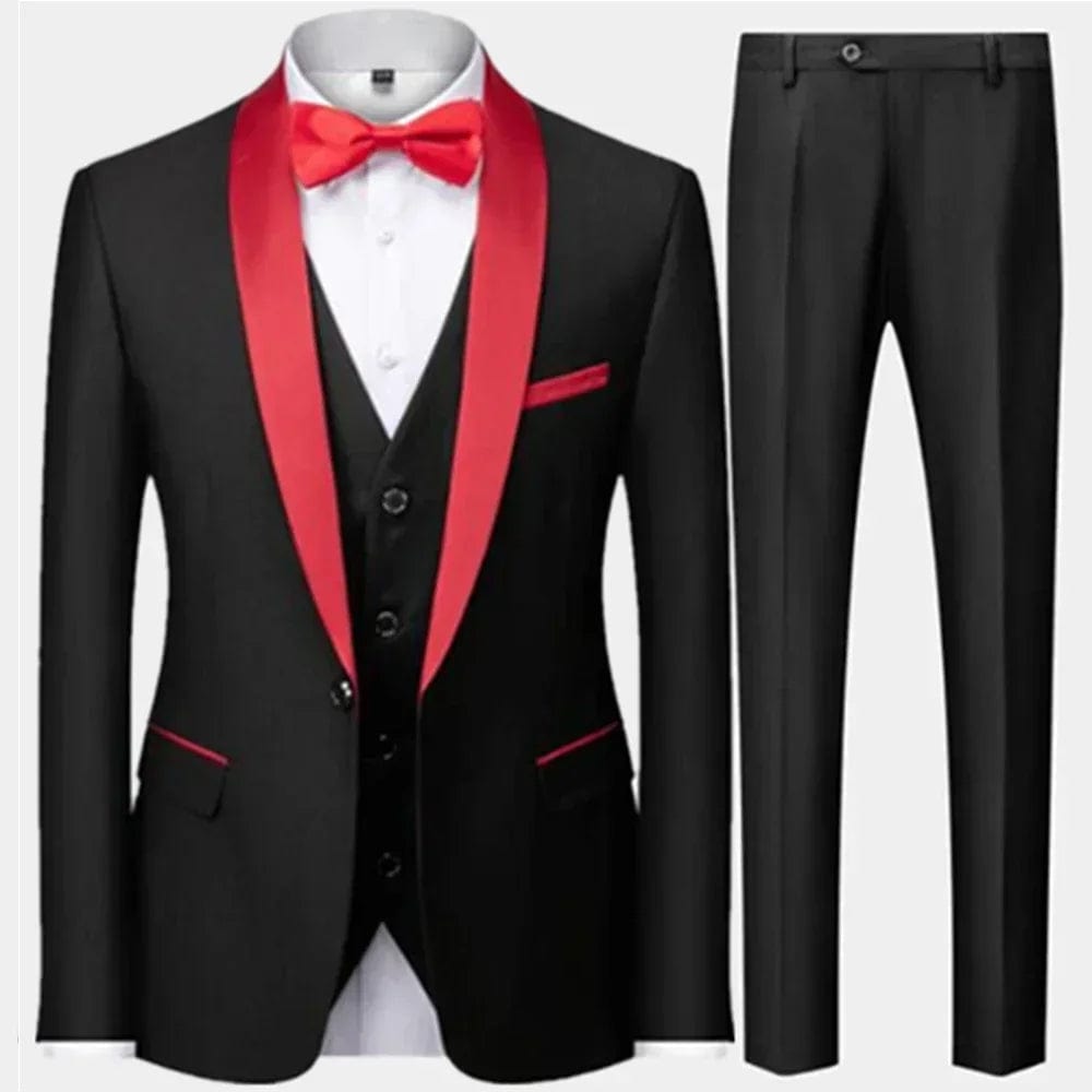 Black Men Autumn Wedding Party 3 Pcs Set Large Size 6XL Male Blazer Coat Pants and Vest Fashion Slim Fit Gold Button Dress Suit - SHOWLU FASHION STORE