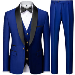 Black Men Autumn Wedding Party 3 Pcs Set Large Size 6XL Male Blazer Coat Pants and Vest Fashion Slim Fit Gold Button Dress Suit - SHOWLU FASHION STORE