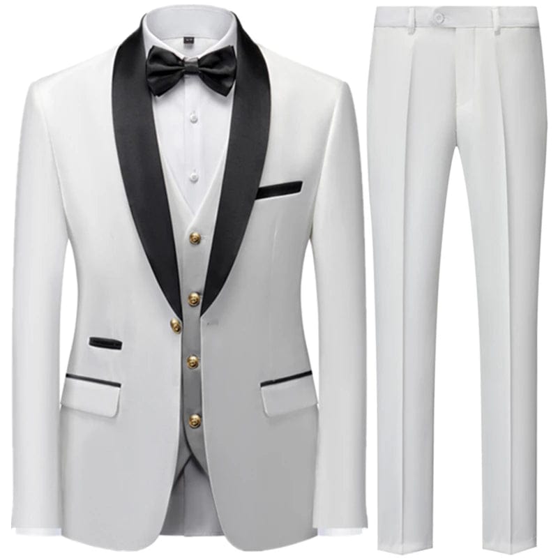 Black Men Autumn Wedding Party 3 Pcs Set Large Size 6XL Male Blazer Coat Pants and Vest Fashion Slim Fit Gold Button Dress Suit - SHOWLU FASHION STORE