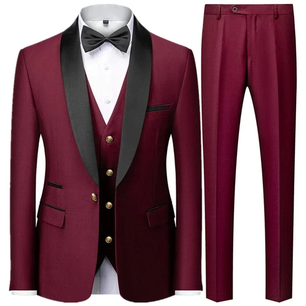 Black Men Autumn Wedding Party 3 Pcs Set Large Size 6XL Male Blazer Coat Pants and Vest Fashion Slim Fit Gold Button Dress Suit - SHOWLU FASHION STORE