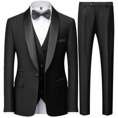 Black Men Autumn Wedding Party 3 Pcs Set Large Size 6XL Male Blazer Coat Pants and Vest Fashion Slim Fit Gold Button Dress Suit - SHOWLU FASHION STORE