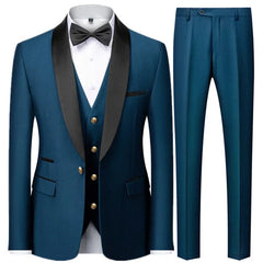Black Men Autumn Wedding Party 3 Pcs Set Large Size 6XL Male Blazer Coat Pants and Vest Fashion Slim Fit Gold Button Dress Suit - SHOWLU FASHION STORE